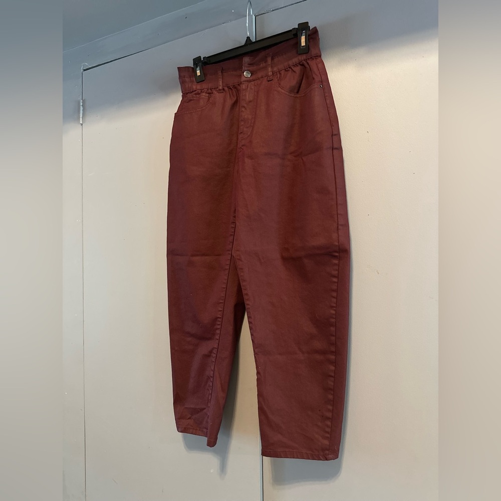 Zara - Denim Burgundy Pants (Size 8) - Picture 3 of 10